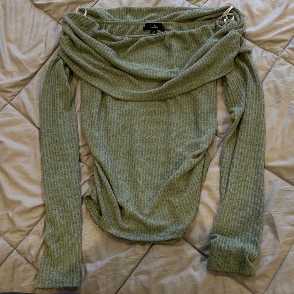 Lulu's Sage Off-Shoulder Sweater - Size XL